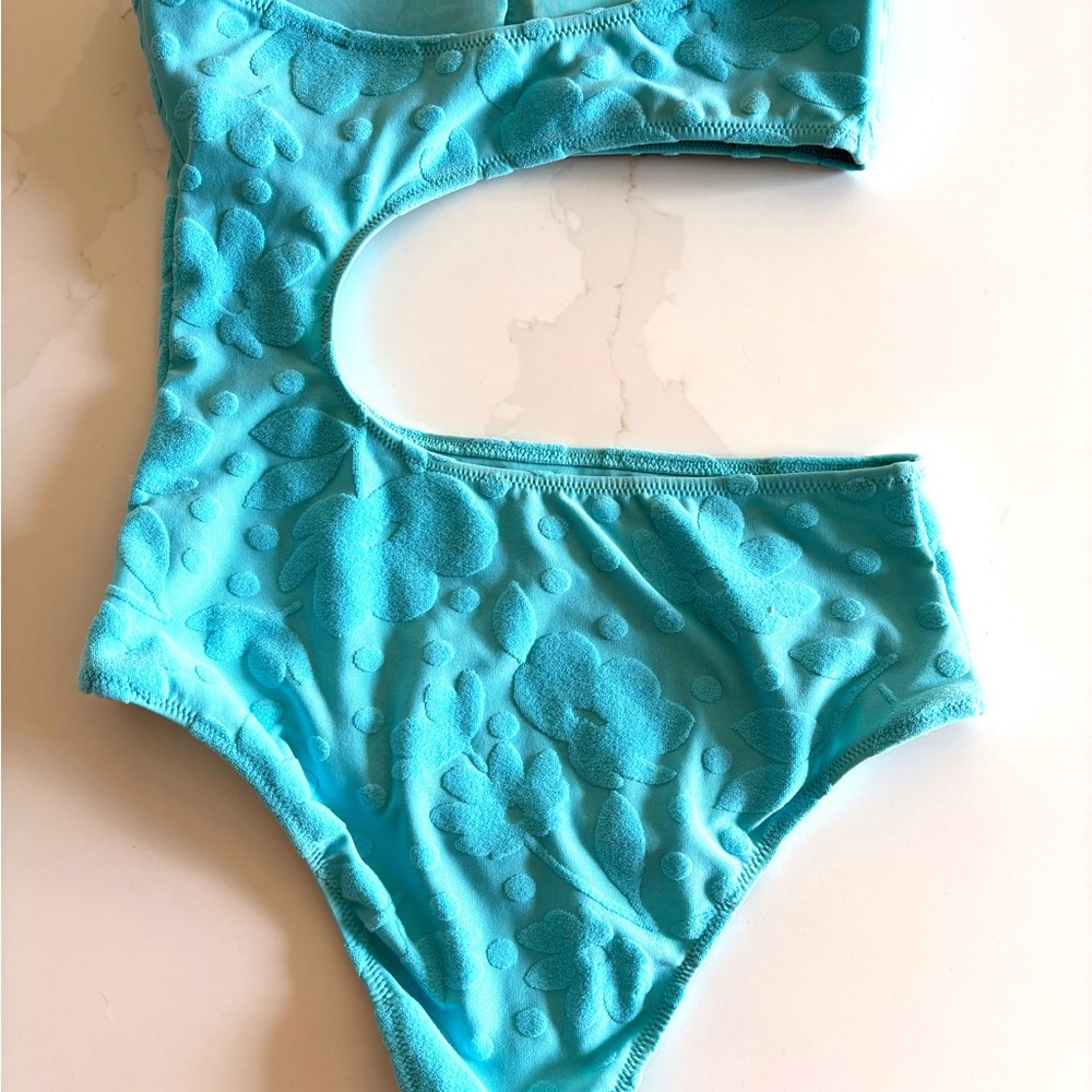 Aerie Small, Textured, Aqua Monokini Swimsuit